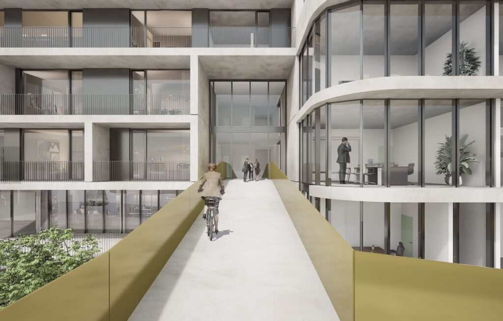 Rendu de la rampe d'accès en vélo à l'hôtel bikeable