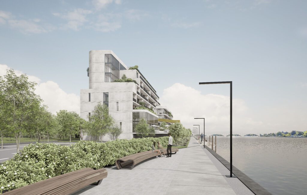 Rendu du ravel de long de la Meuse avec l'hôtel bikeable